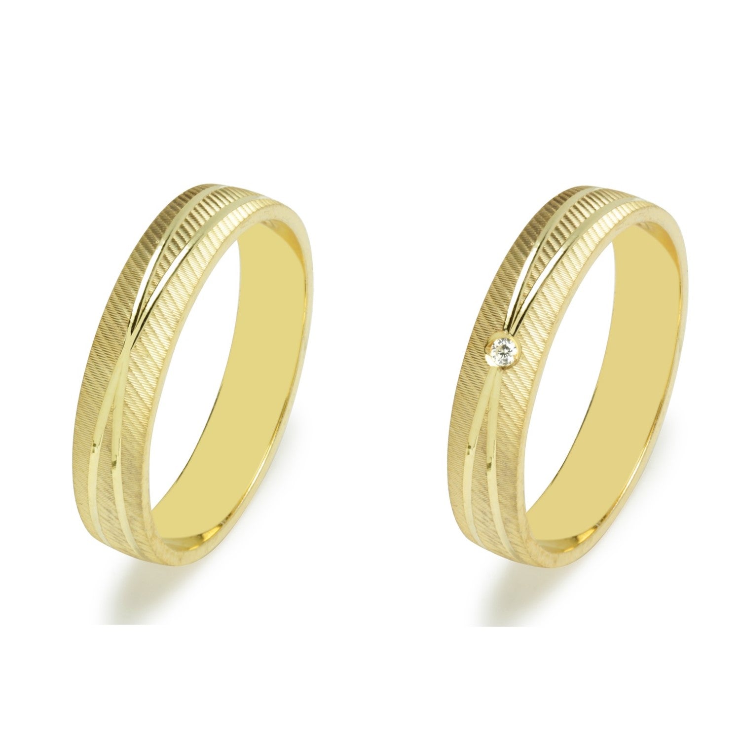 Pareja de Alianzas de Boda Eth Facetado Pulido en Oro Amarillo 18 Kila