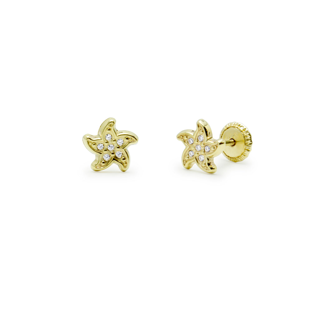 Aretes De Oro 14k Estrella Con Zirconia 4.44mm 044804| MX