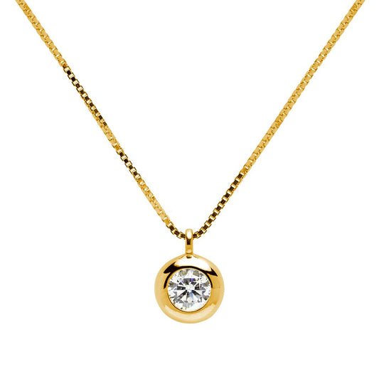 Cadena y Colgante Circular en Oro Amarillo 18 Kilates con Diamante 0,30 Quilates