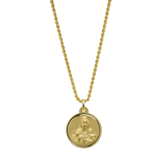 Medalla escapulario Virgen del Carmen y Cristo (24x24mm) en Oro Amarillo 18 Kilates