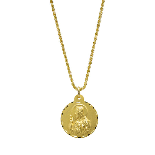 Medalla escapulario Virgen del Carmen y Cristo (26x26mm) en Oro Amarillo 18 Kilates