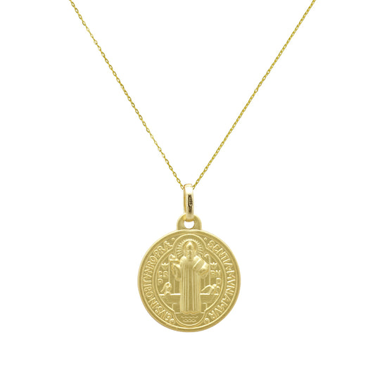 Medalla Escapulario San Benito Monje (18x18mm) en Oro Amarillo 18 Kilates