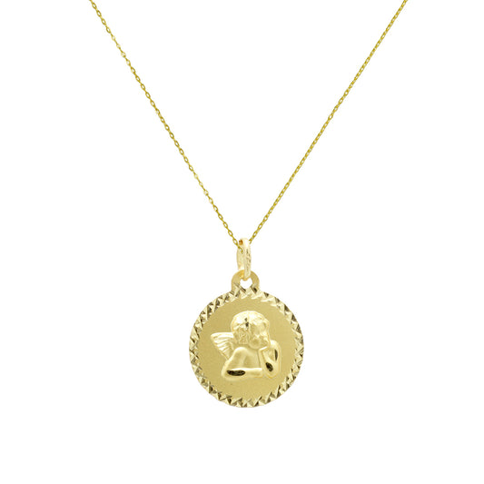 Medalla Biselada Angelito (16x16mm) en Oro Amarillo 18 Kilates