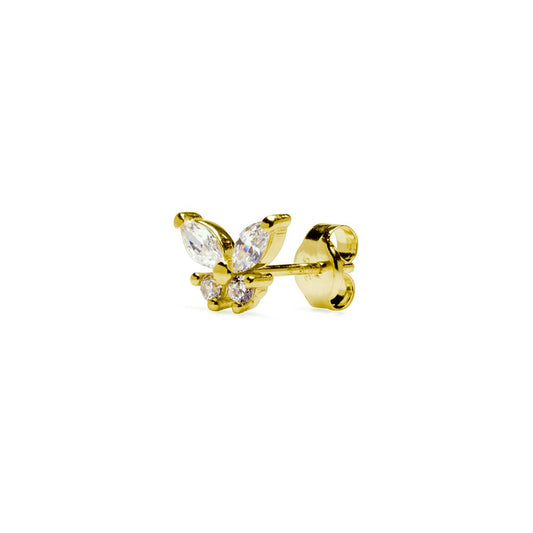 Piercing de Oreja cartílago Mariposa y Circonitas en Oro Amarillo 9 Kilates
