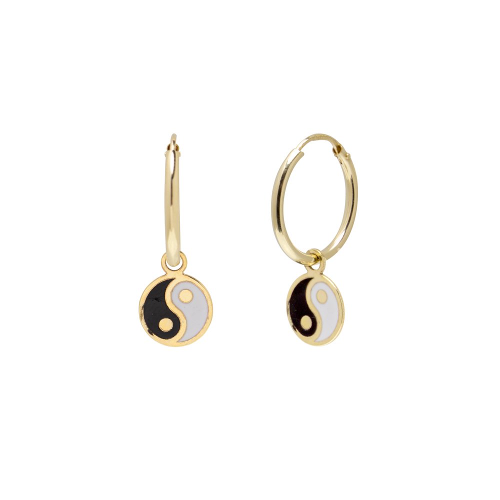 Pendientes de acero inoxidable Yin y Yang Post, 0.315 in, oro y plata, negro