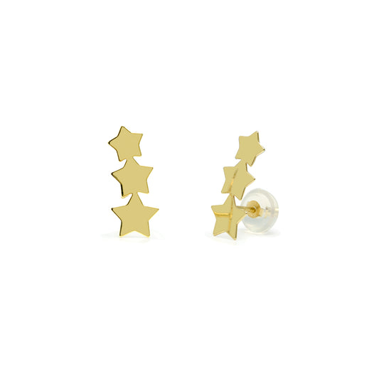 Pendientes Tres Estrellas en Oro Amarillo 9 Kilates