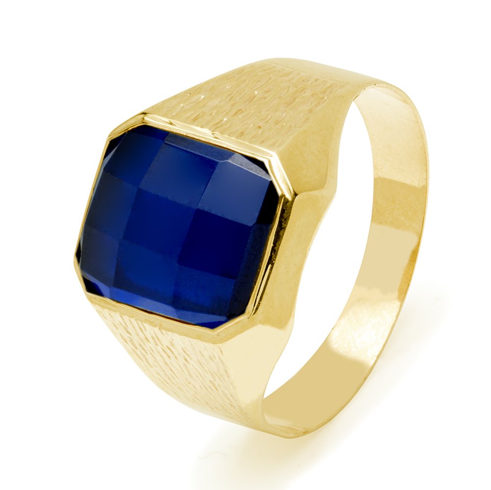 Sello Hombre con Piedra Azul rectangular en Oro Amarillo 18 Kilates