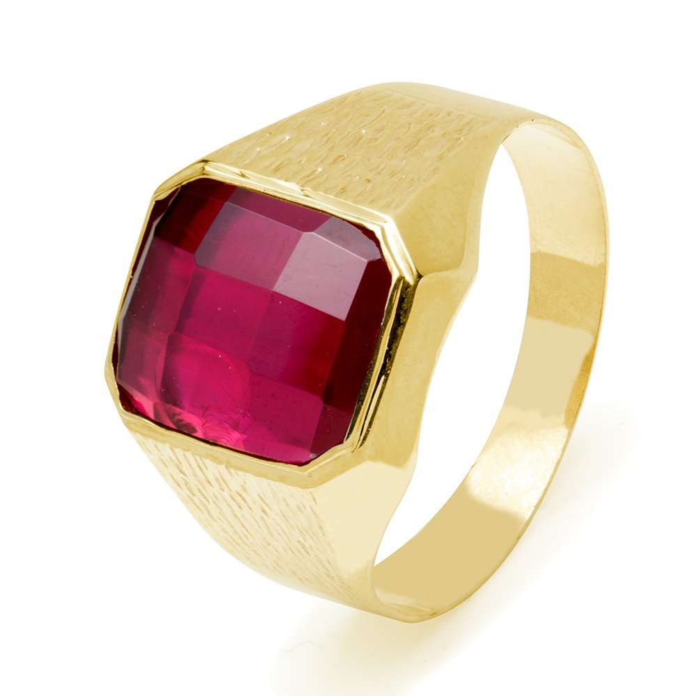 Sello Hombre con Piedra Roja rectangular en Oro Amarillo 18 Kilates