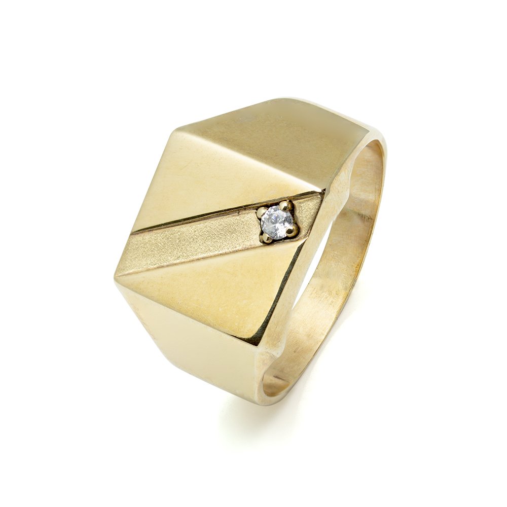 Sello Hombre Cuadrado con Circonita en Oro Amarillo de Kilates