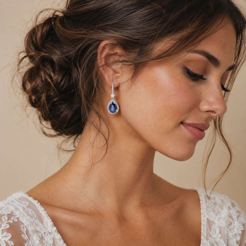 Pendientes de Oro Blanco 18k con Zafiros y Diamantes