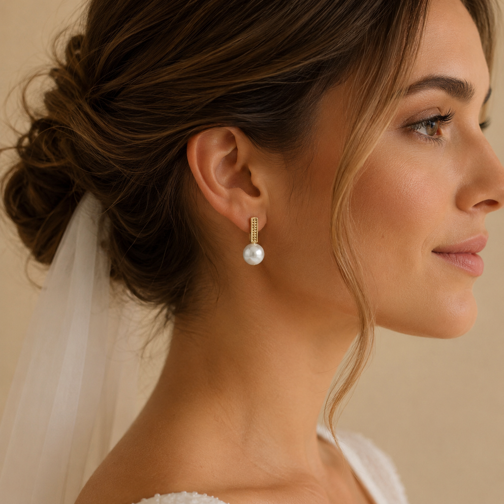 Pendientes Largos de Oro de 9 Quilates con Perla