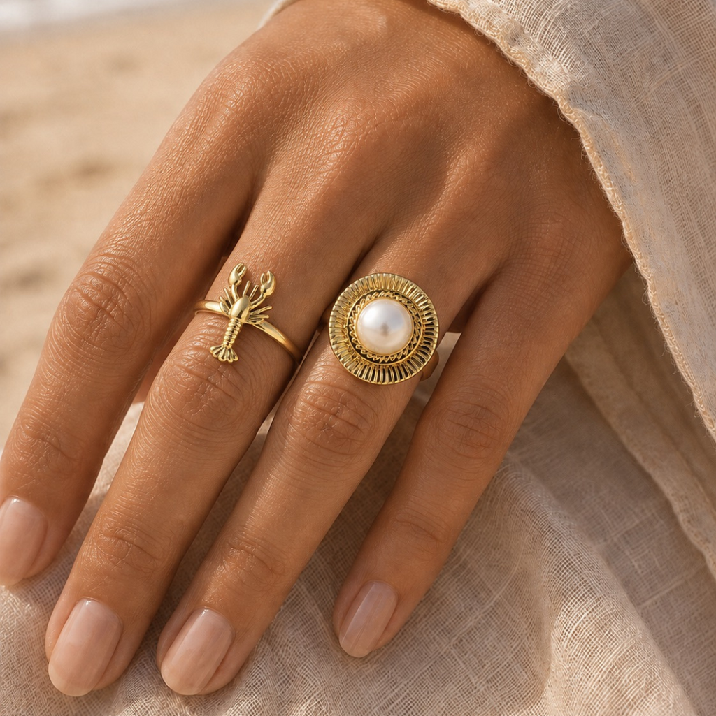 Anillo Oyster Ajustable de Acero Dorado