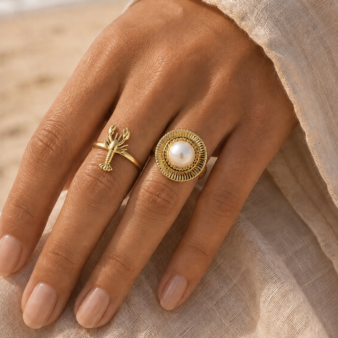 Anillo Oyster Ajustable de Acero Dorado