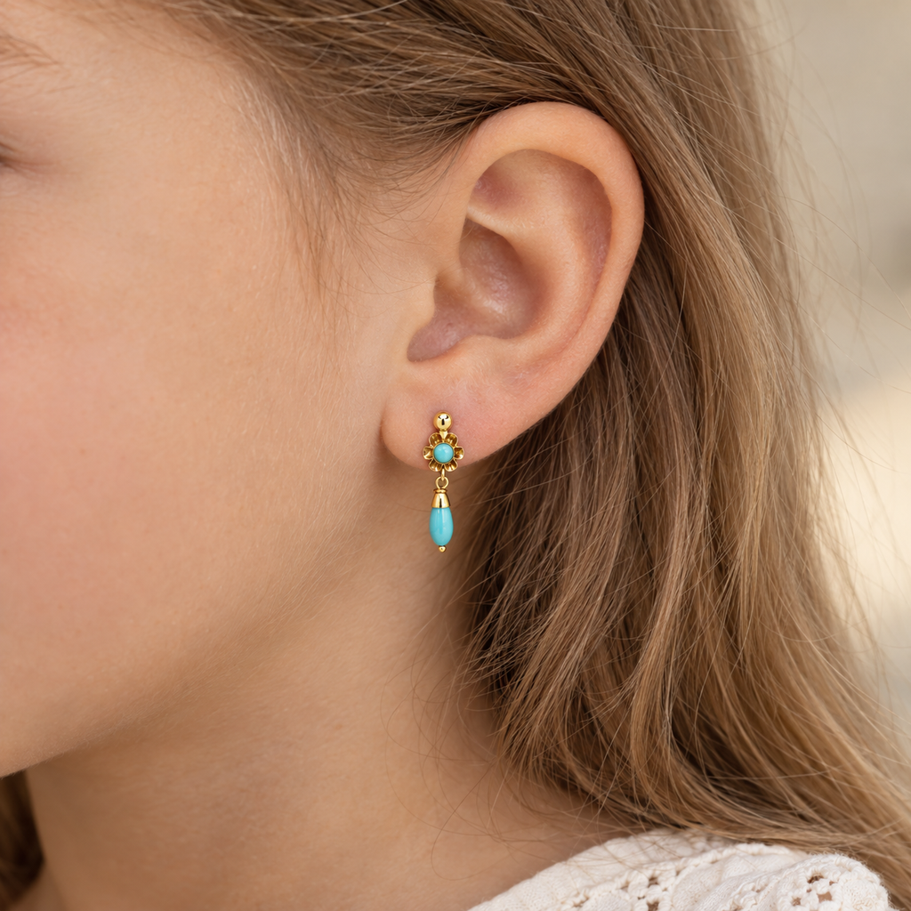 Pendientes Catalanes de Oro de 9 Quilates con Turquesa