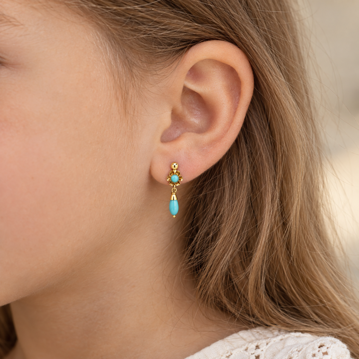 Pendientes Catalanes de Oro de 9 Quilates con Turquesa