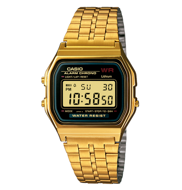 Reloj Casio Unisex Digital Classical Cuadrado Dorado-Negro Acero Inoxidable