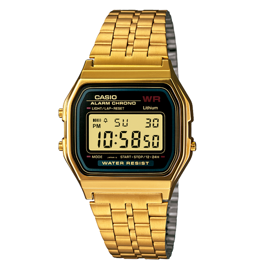 Reloj Casio Unisex Digital Classical Cuadrado Dorado-Negro Acero Inoxidable