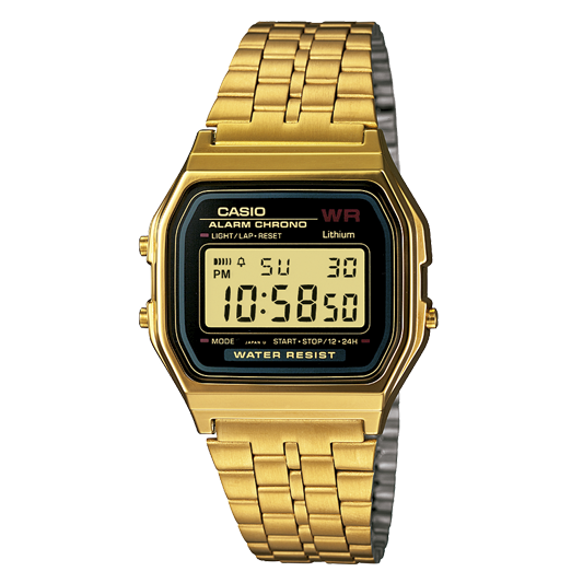 Reloj Casio Unisex Digital Classical Cuadrado Dorado-Negro Acero Inoxidable