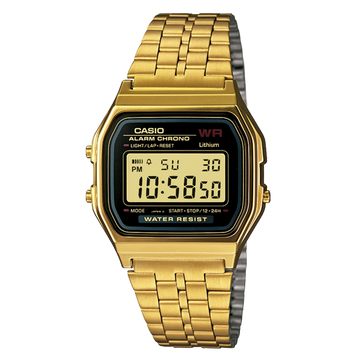 Reloj Casio Unisex Digital Classical Cuadrado Dorado-Negro Acero Inoxidable