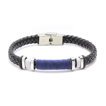 Pulsera Bob Azul Cuero Negro y Acero