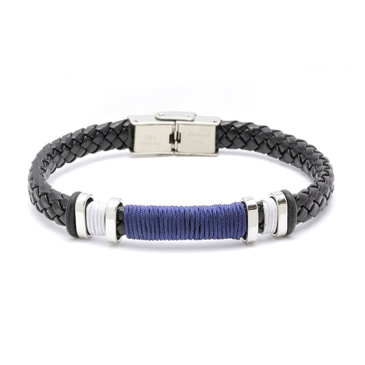 Pulsera Hombre Bob Azul Cuero Negro y Acero