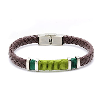 Pulsera Bob Verde Cuero Marrón y Acero