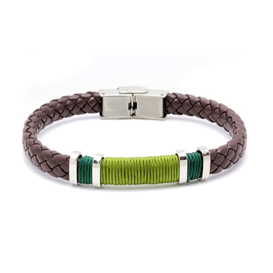 Pulsera Hombre Bob Verde Cuero Marrón y Acero