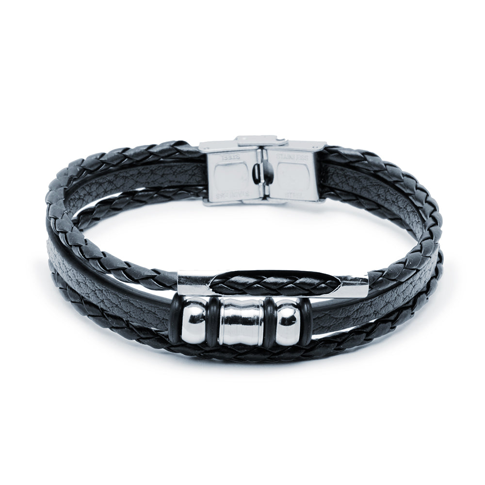 Pulsera Jan Acero y Polipiel Negro