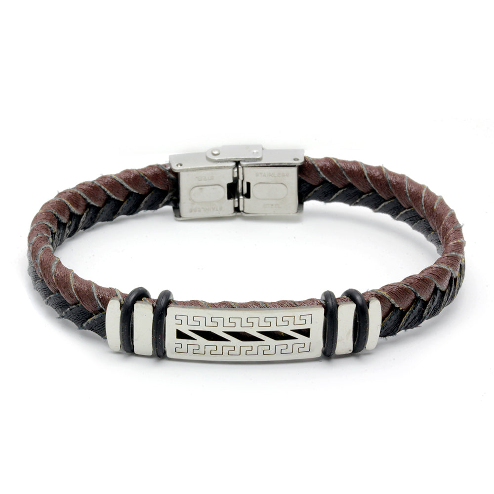 Pulsera Brad Cuero Marrón-Negro y Acero