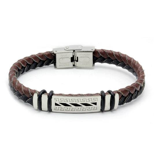 Pulsera Hombre Brad Cuero Marrón-Negro y Acero