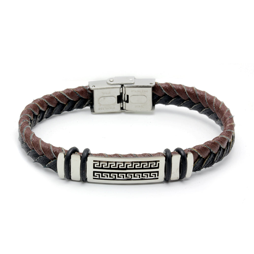 Pulsera Matt Cuero Marrón-Negro y Acero