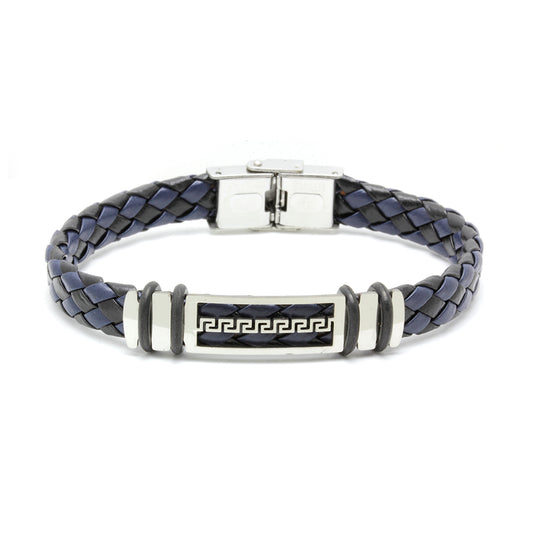 Pulsera Hombre Biel Cuero Azul-Negro y Acero