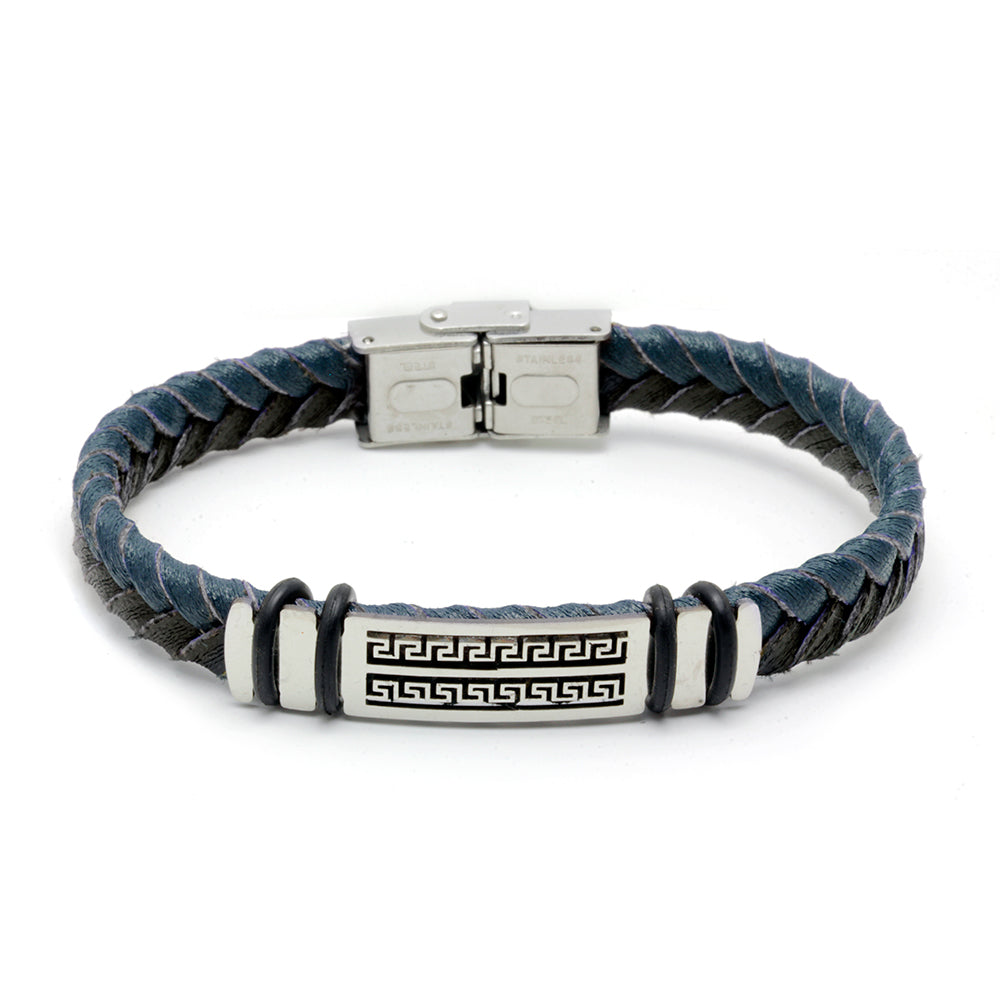 Pulsera Matt Cuero Azul-Negro y Acero