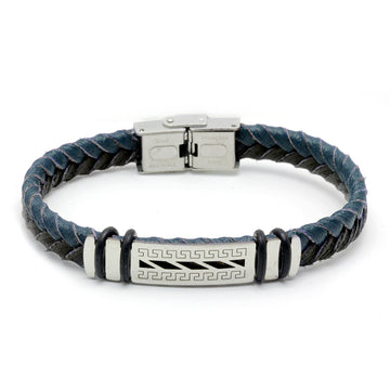 Pulsera Brad Cuero Azul-Negro y Acero