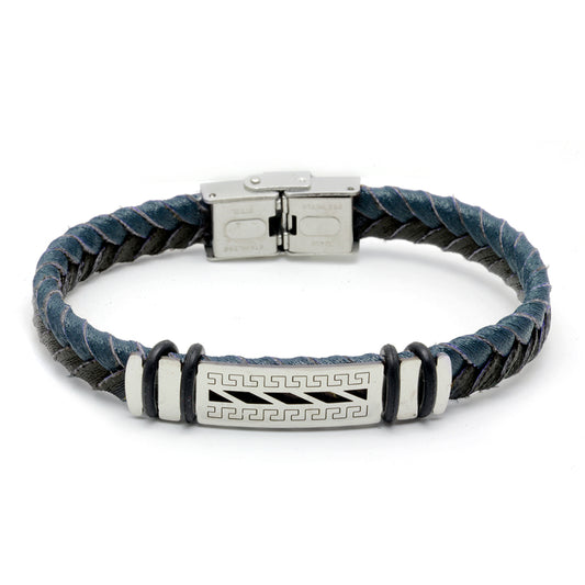 Pulsera Hombre Brad Cuero Azul-Negro y Acero