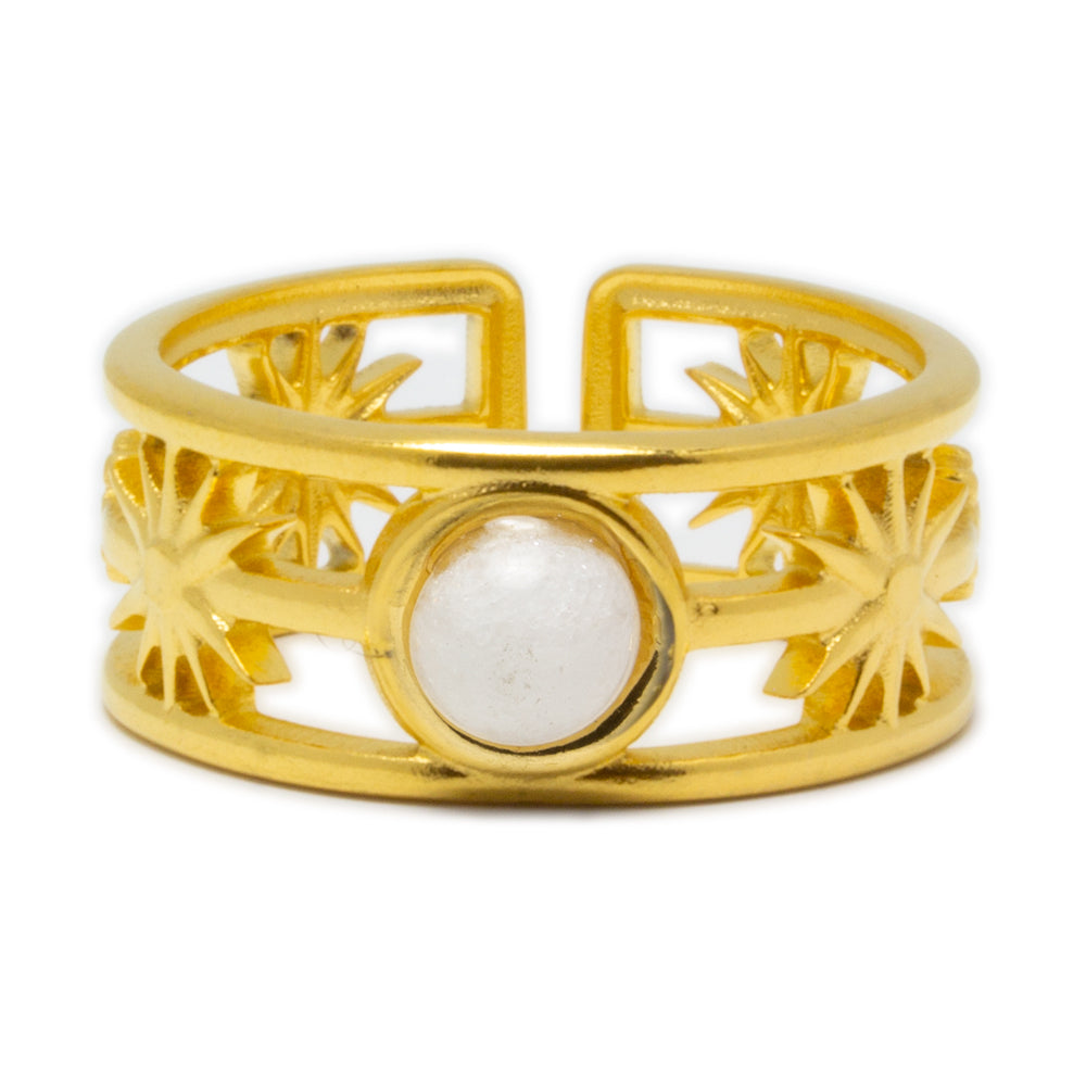 Anillo Estelar Tesi de Acero con Piedra Negra Ajustable