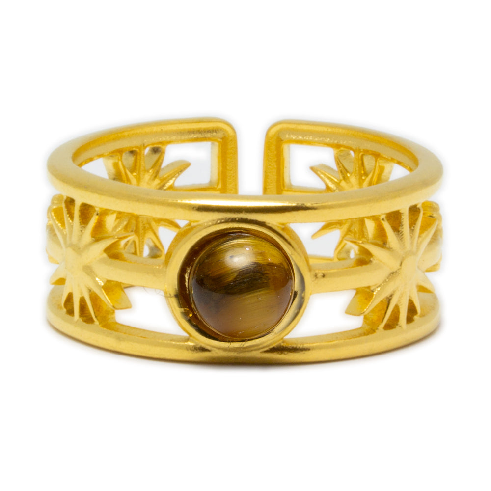 Anillo Estelar Tesi de Acero con Piedra Negra Ajustable