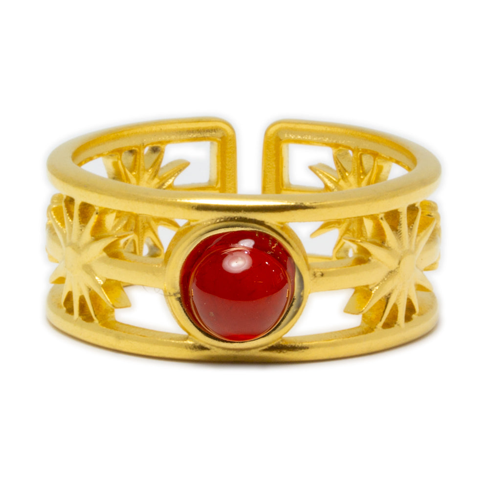 Anillo Estelar Tesi de Acero con Piedra Negra Ajustable