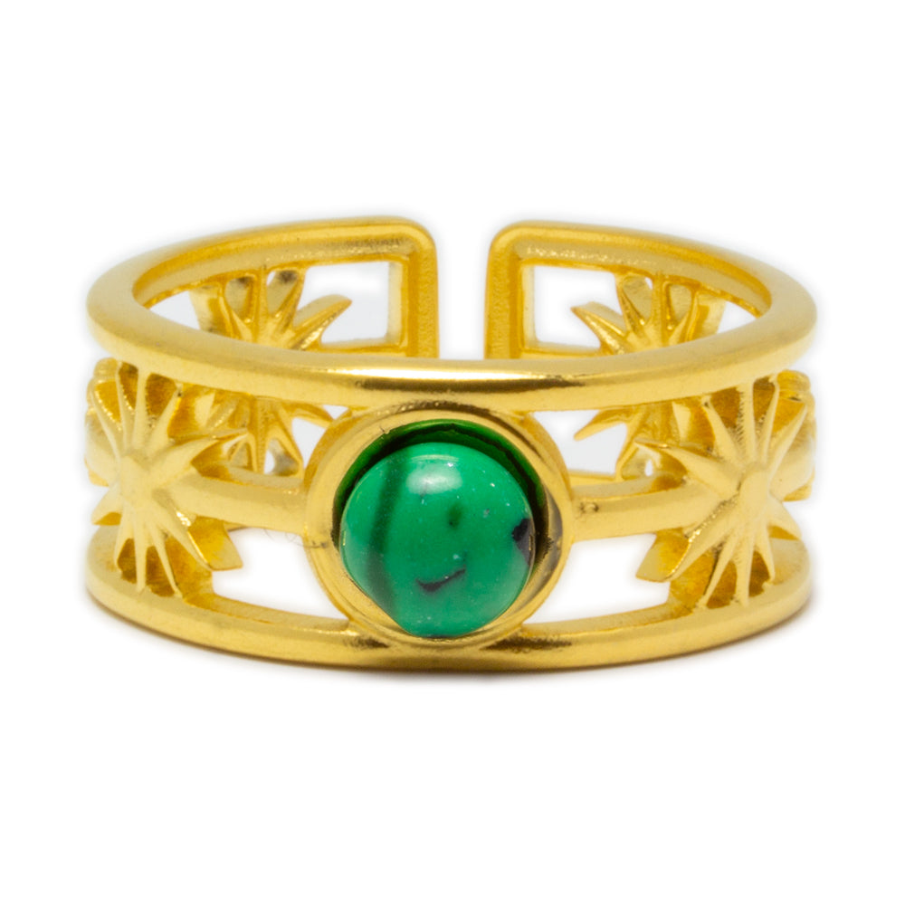 Anillo Estelar Tesi de Acero con Piedra Negra Ajustable