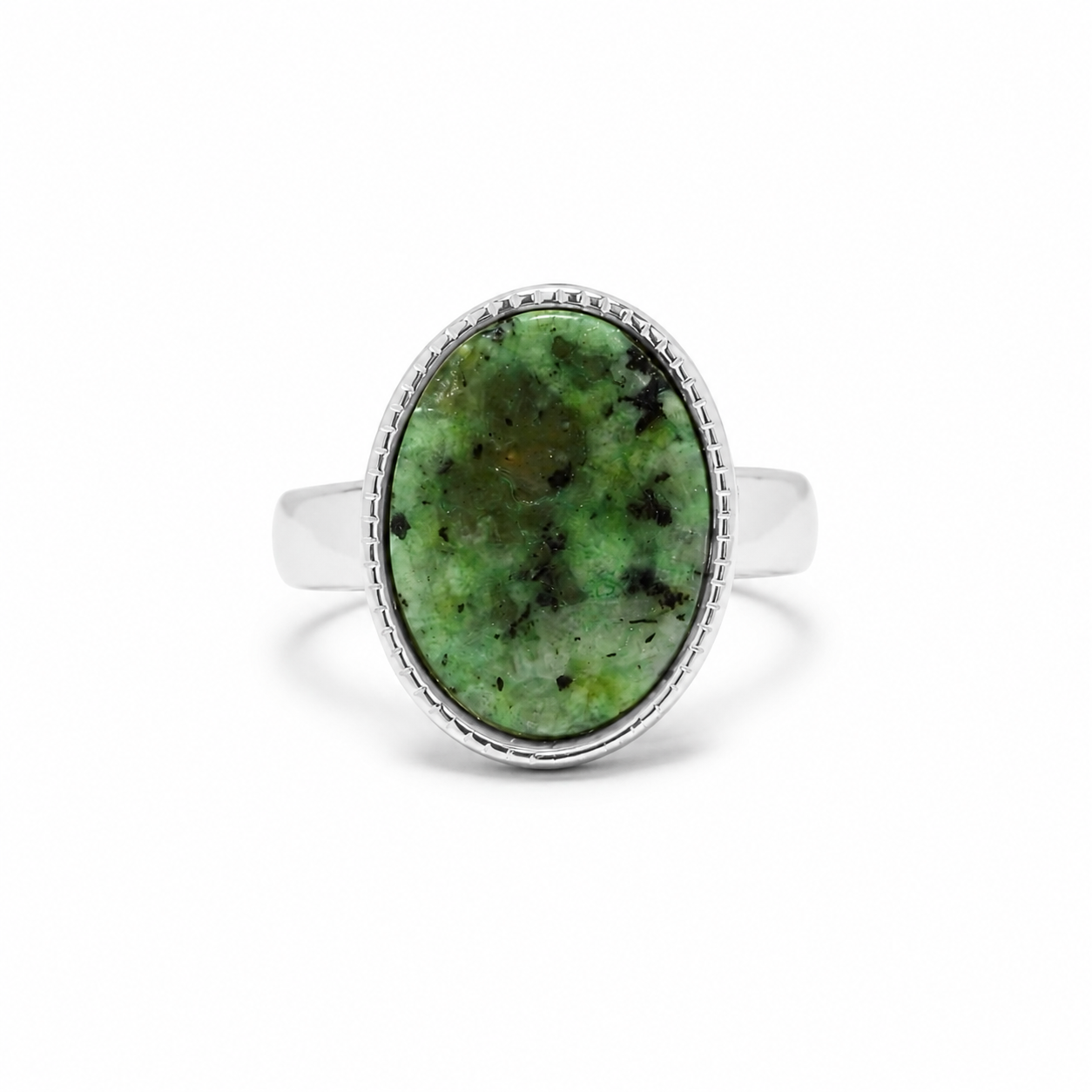 Anillo Mármol Verde Ajustable de Acero