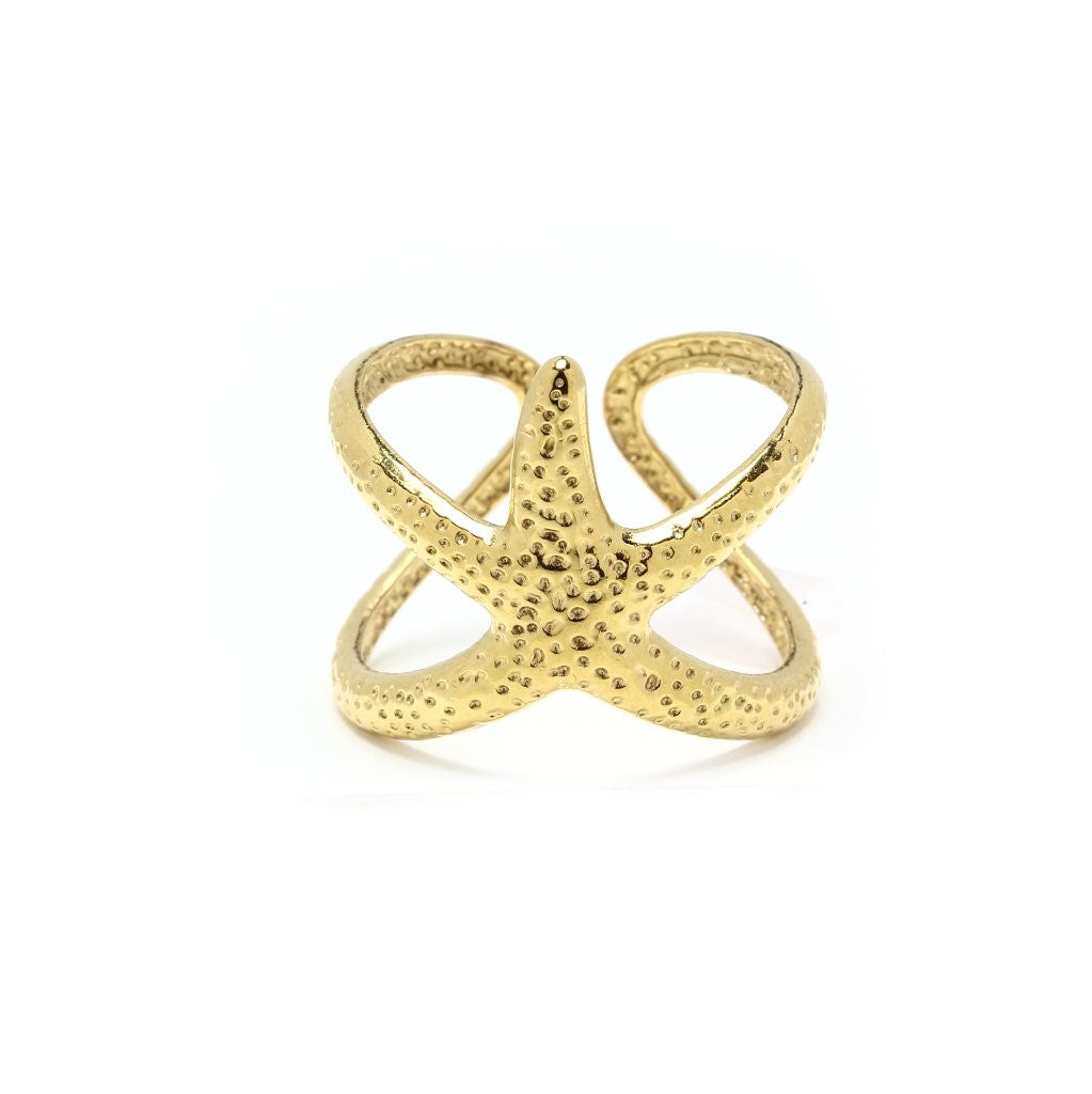 Anillo Estrella Ancho Ajustable de Acero Dorado