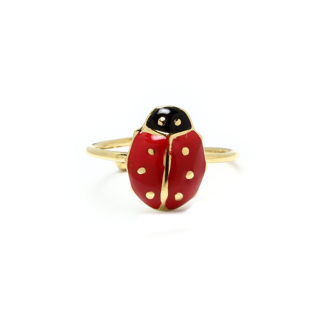 Anillo Mariquita Ajustable de Acero Dorado