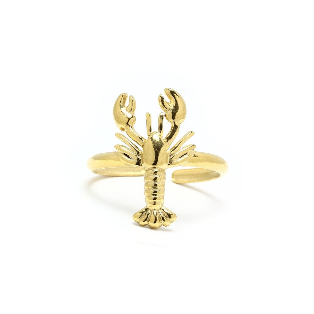 Anillo Langosta Ajustable de Acero Dorado