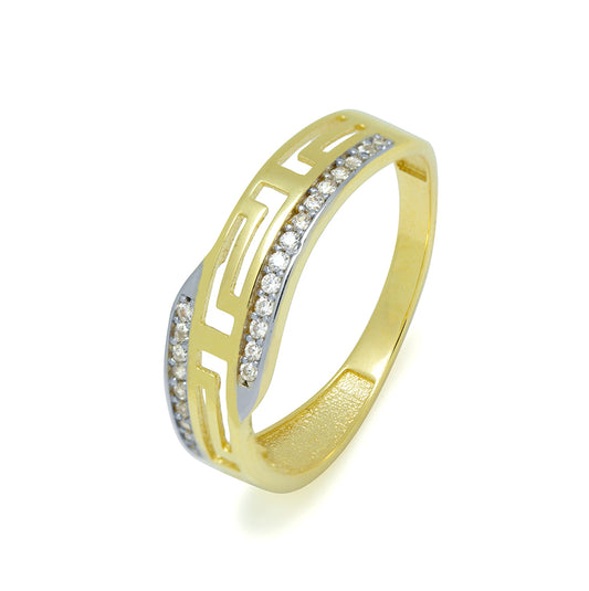 Anillo Grecas con Circonitas en Oro Bicolor 9 Kilates