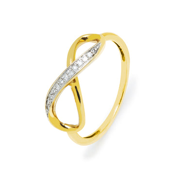 Anillo Infinito Diamantes de 0,04 Quilates en Oro Amarillo 9 Kilates