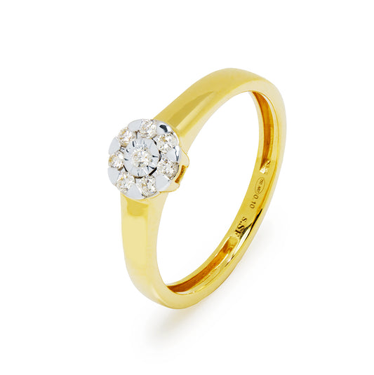Anillo Rosetón de Diamantes 0,11 Quilates Oro Amarillo 18 Kilates
