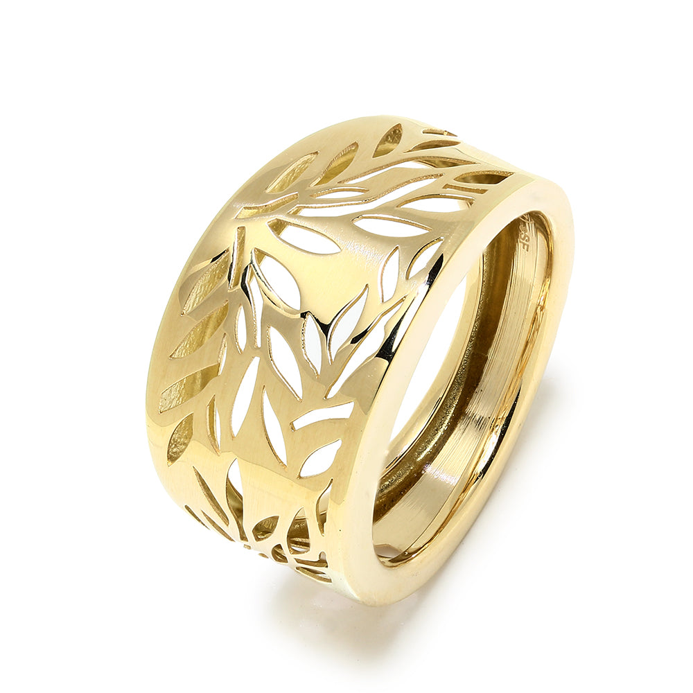 Anillo Ancho Hojas en Oro Amarillo 18 Kilates