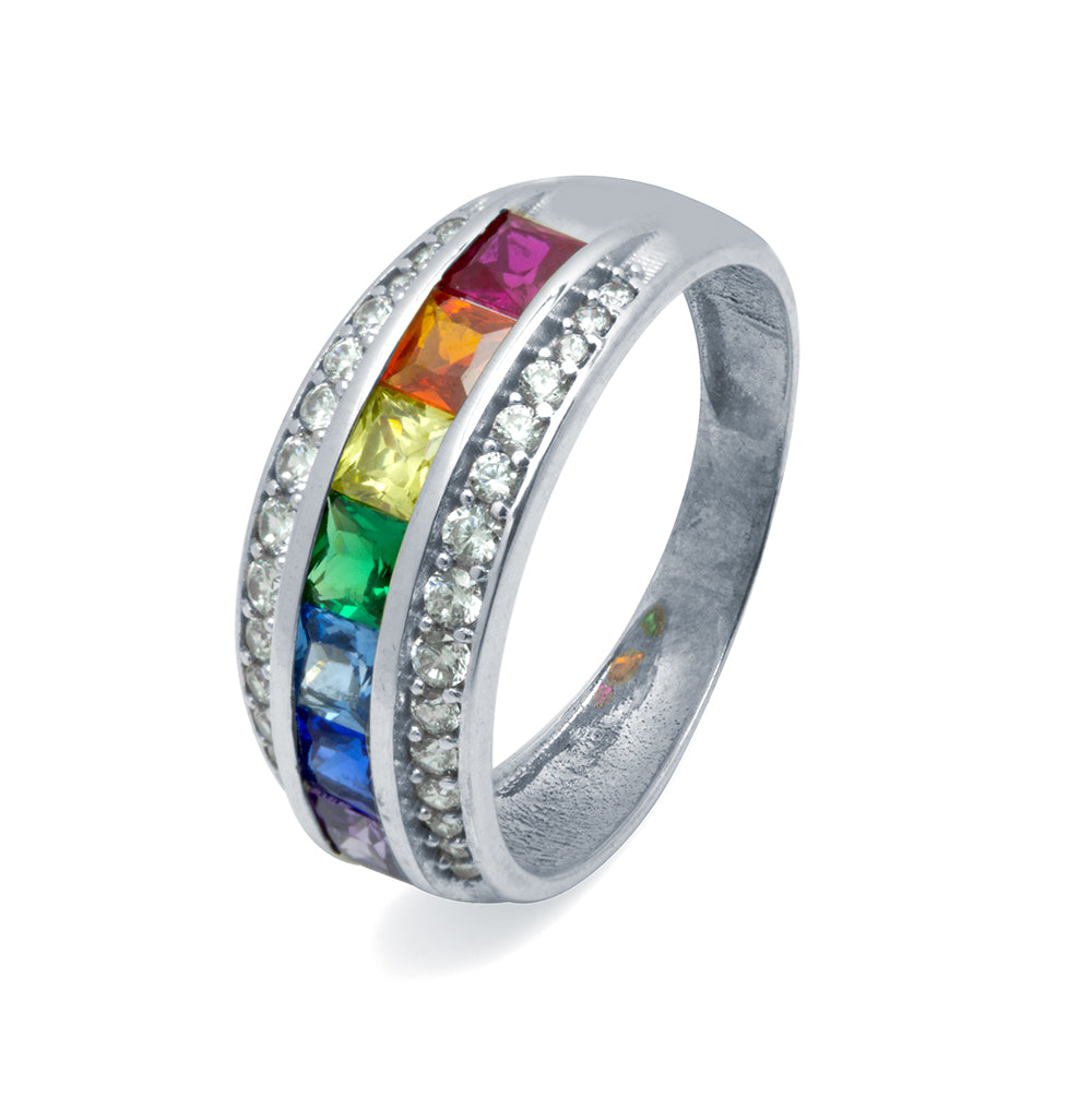 Anillo Arcoiris con Circonitas en Oro Blanco 9 Kilates