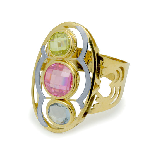 Anillo Lanzadera Azahara con Circonitas de Colores en Oro Bicolor 18 Kilates