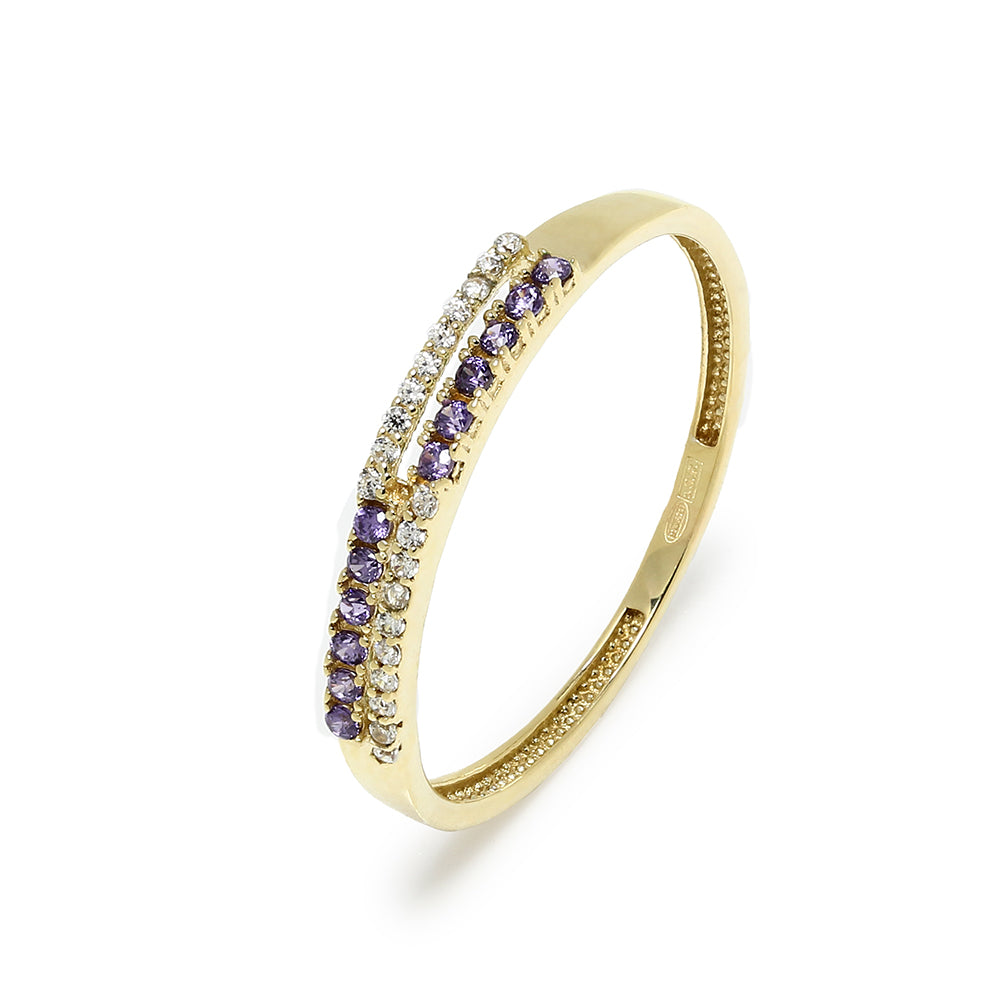 Anillo Fable con Circonitas Amatista y Blancas en Oro Amarillo 9 kilates